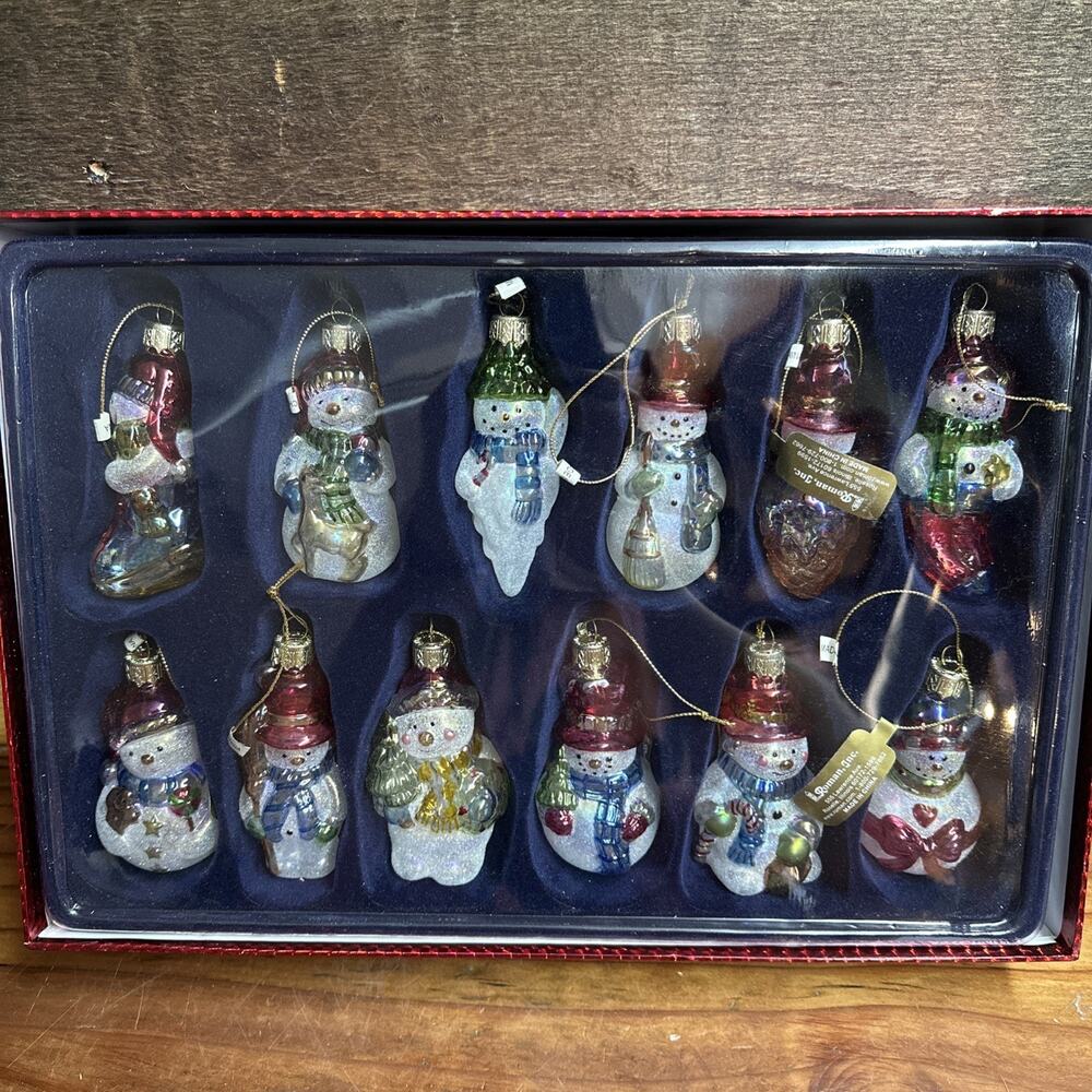 Roman Inc Glass Snowman Ornaments Set Of 12 In Box -b